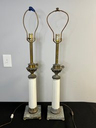 MM/ Pair Of Stiffel Mid Century Vintage Hollywood Regency Brass & Ceramic Table Lamps