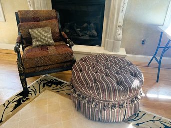 LR/ 2pcs - Ornate Side Arm Chair With Cushions And Very Large Complimenting Hassock