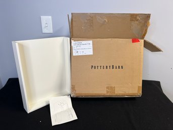 MM/ Pottery Barn New In Box White Collector's Display Box - White Composite W Tempered Glass