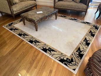 LR/ 2 Pcs - Davis & Davis Ivory Diamond Pattern 8' X 10' Wool Rug & Pad - Gold & Black Leaf Motif Border