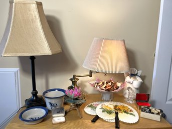 2B/ 11pcs - Tabletop Lamps, Decor, Box Minerals, Metal Compact And Box : Stiffel, Revlon, Lenox Etc