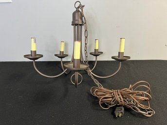 MM/ Brushed Copper Finish 5 Arm Hanging Chandelier Light Fixture W Long Chain & Wall Plug