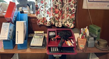 FB/ Bookcase W Top Shelf Filled W Various Vintage & Contemporary Office Desk Top Supplies