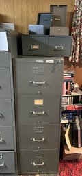 FB/ Vntg Steel Lot #1 / Yawman & Erbe 4 Drawer File Cabinet W Key, Items In Drawers, 2 Lock Boxes On Top