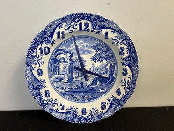 MM/ Lovely Spode Blue & White Italian Scene Wall Clock Plate, Made In England