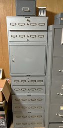 FB/Vntg Steel Lot #3 / Luxor 8 Drawer 1 Door File Cabinet W Key, Items In 1 Drawer, Boxes & Scale On Top