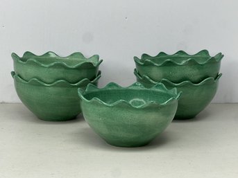 G/ 5pcs - Floriware Jardinware Zaneville OH - Green Dessert Or Fruit Bowls W Scalloped Edges