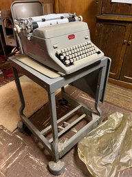 FB/ 2 Pc - Vintage Royal Manual Typewriter Model #FP On Vintage Metal Wheeled Table