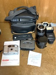 FB/ Camera Lot- Pentax ME Super, SunPak Flash, Lenses, Kodak Ektralite 10 & EasyShare Digital, Sony Walkman