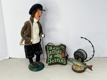 G/ 3pcs - Sportsman Decor Items: Fish, Golf, Byers Golfer 2001