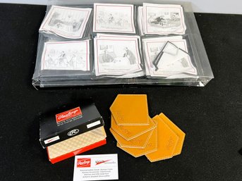 MM/ The New Yorker Pkg Of Asstd Cartoon Cocktail Napkins, New Box Of 6 Rawlings Leather Coasters