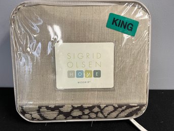 MM/ New In Pkg Sigrid Olsen Home Dual King Size Bed Skirt - :Warm Sand' Cream & Brown Jacquard Weave