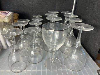 LR/ 15pcs - Beautiful Tiffin Platinum Silver Rim Wine Glasses