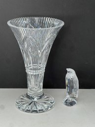 G/ 2pcs - Lovely Crystal Waterford 'Rock Of Cashel' Vase And Glass Penquin