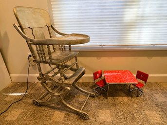 2BC/ 4pcs - Doll Accessories - High Chair And Small Red Dining Table And Chairs