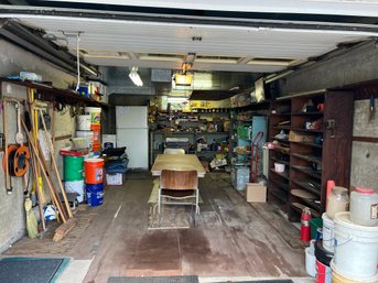 G/ Entire Garage Contents Lot!! You Get EVERYTHING Except Keys & Refrigerator. Tarps, Work Benches, Garden Etc