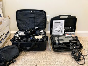 2BC/ 2 Cases With Minolta Camera W Lots Of Extras And Panasonic 5-VHS Movie Camescope