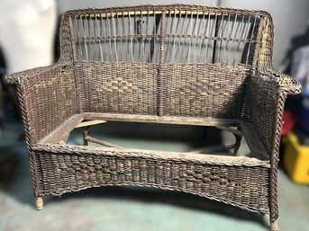 Vintage Wood And Wicker Patio / Porch Love Seat