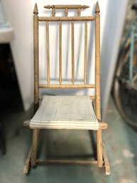 Vintage Rustic Wood Rocker With Fabric Seat - Folds