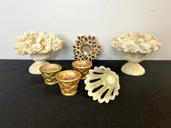 MM/ 7 Unique Lovely Gold & White Decorative Candle Holders