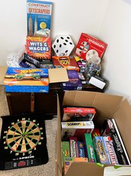 2G/ Huge Box With Board Games, Unopened Hot Wheels, Electric Dart Board And More!