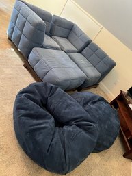 2G/ 6pcs - Pottery Barn Teen Sectional Couch Plus 2 Bean Bag Chairs