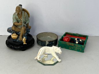 G/ 4pcs - Asian Figures And Cloisonne Meditation Balls Etc