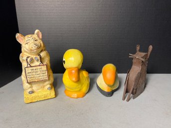 4pcs - Piggy Banks - 1 Is Goebel W. Germany, Toucan Figurine, Metal Rabbit