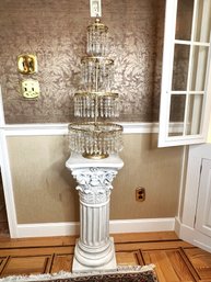 DR/ 2pcs: Multi Tiered Candelabra W/ Glass Hanging Beads & 12 Glass Votive Holder And An Ornate Grecian Stand