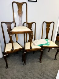 MM/ 4 Vintage High Back Wood Dining Side Chairs W Fabric To Reupholster Seats