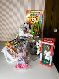 1B/ Box,bag,loose - Assorted TY Beanie Babies, Red Sox Pedro Martinez Bobblehead, McDonalds Toys