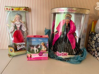 1B/ 3pcs - New In Box Barbies: Swedish And Happy Holidays And Bobbin' Bow-Wows