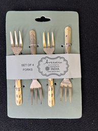 E/ New In Packaging Set Of 6 Handcrafted Metal Appetizer-Cocktail Forks - Artistic Accents, India