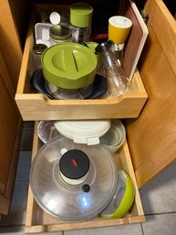 K/ Cabinet W 2 Drawers Various Kitchenware: Grater, Salad Spinner, Omelet Pans Etc