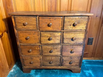3B/ Vintage 29'tall Rustic Pine Wood Apothecary Style Cabinet With 12 Drawers