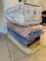 E/ 6 Pc Comfort Lot - 2 New LLBean Plush Robes Size L, Wool Tartan Blanket, Queen Mattress Pad Etc