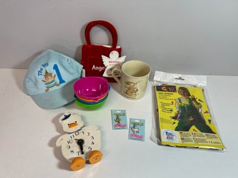 Bag Child's Lot - Angel Book & Purse, New Art Apron & 2 New Charms, Duck Shaped Clock, 4 Mini Bowls, Mug...etc