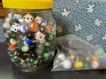 DR/ 2pcs - Jar With Marbles And Dice & Bag With Larger Marbles