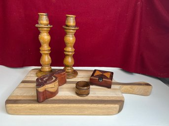 6pcs - Wood Decor And Cutting Board, Trinket Boxes Etc