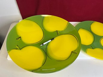 2pcs - Gigantic Crate And Barrel Glass Low Bowl And Platter - Bright Green And Yellow