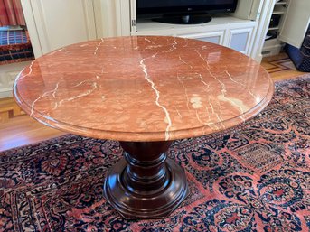 LR/ Gorgeous Marble Game Table W Wood Pedestal Base