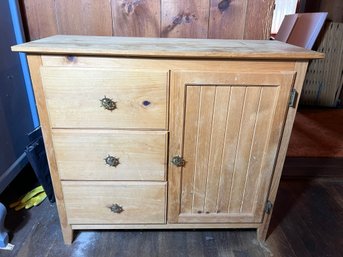 WD/ Rustic Wood Cabinet: 3 Drawer, 1 Door, Ships Wheel Metal Drawer Pulls