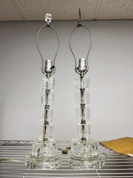 TE/ 2pcs - Floral Etched Stacked Block Glass Table Lamps