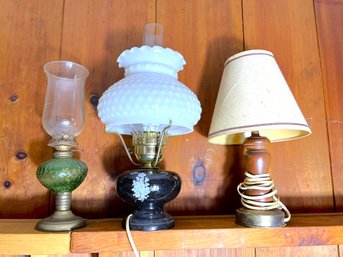 WD/ 3pcs - Vintage Lamp Lot - Hurricane, Hobnail Etc