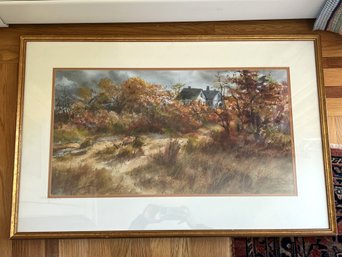 LR/ Rust/Orange Theme Framed Watercolor 'Autumn Cape Ann', Signed Jerush Montez