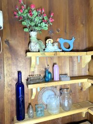 WD/ 3shelves - Glass Trinkets, Vase, Dolls, Bottles Etc