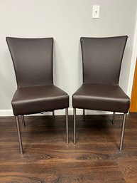 TE/ 2 Contemporary Metal And Vinyl Brown Dining Chairs Lot #1