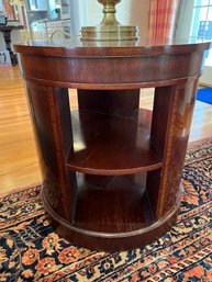 LR/ Beautiful Wood With Wood Inlay Detail Round Book Table By Baker Furniture