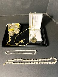 K/ Bag -  10k & 14k & 585 Gold And Sterling Silver & 925 - Necklaces, Bracelets, Earrings, Pearls