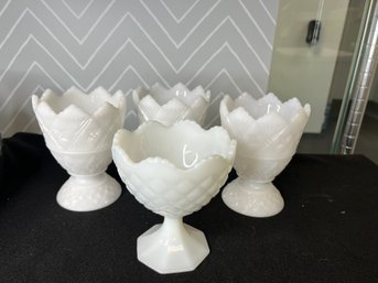 E/ Bin Of 4 Pretty Milk Glass Footed Bowls-vases: 3 E.O. Brody, 1 Napco